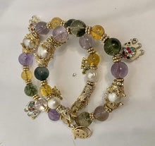 Load image into Gallery viewer, Exotic Amatrine Pearl & Green Smoky Quartz Gemstone Tibetan Style Double Wrap Bracelet