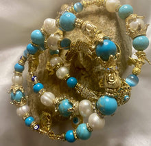 Load image into Gallery viewer, Exotic Turquoise & Pearl Gemstone Tibetan Handmade Triple Wrap Bracelet