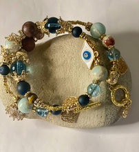 Load image into Gallery viewer, Blue Quartz, Jasper & Matte Agate Gemstone Double Wrap Bracelet