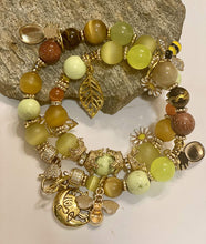 Load image into Gallery viewer, Exotic Green Agate Gemstone Double Wrap Bracelet with Bee, Pineapple, Moon Charms