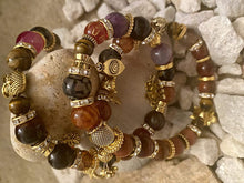 Load image into Gallery viewer, Exotic Tiger Brown Eye and Agate Gemstone Tibetan Style Triple Wrap Bracelet