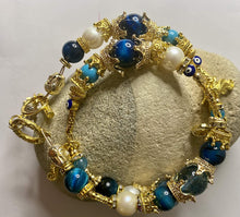 Load image into Gallery viewer, Exotic Pearl, Blue Tiger Eye & Quartz Gemstone Tibetan Style Double Wrap Bracelet