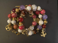 Load image into Gallery viewer, Exotic Red Agate, White Howlite, Tiger Eye & Red Jasper Gemstone Tibetan Double Wrap Bracelet