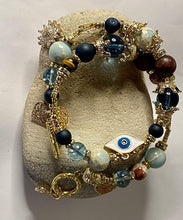 Load image into Gallery viewer, Blue Quartz, Jasper & Matte Agate Gemstone Double Wrap Bracelet