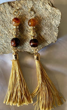 Load image into Gallery viewer, Exotic Brown Tiger Eye Gemstone Handmade Dangle Earrings with Silk Tassel