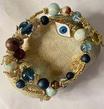 Load image into Gallery viewer, Blue Quartz, Jasper & Matte Agate Gemstone Double Wrap Bracelet