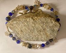 Load image into Gallery viewer, Royal Blue Agate, Pearl & Tiger Eye Gemstone Tibetan Style Double Wrap Bracelet
