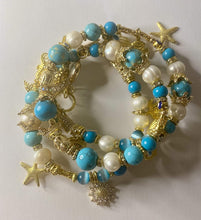 Load image into Gallery viewer, Exotic Turquoise & Pearl Gemstone Tibetan Handmade Triple Wrap Bracelet