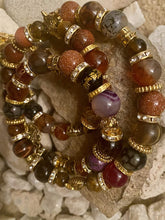 Load image into Gallery viewer, Brown Tiger Eye & Grey Dragon Vein Agate Triple Wrap Bracelet