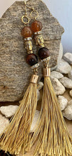 Load image into Gallery viewer, Exotic Brown Tiger Eye Gemstone Handmade Dangle Earrings with Silk Tassel