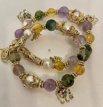 Load image into Gallery viewer, Exotic Amatrine Pearl & Green Smoky Quartz Gemstone Tibetan Style Double Wrap Bracelet