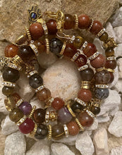 Load image into Gallery viewer, Brown Tiger Eye & Grey Dragon Vein Agate Triple Wrap Bracelet