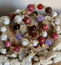 Load image into Gallery viewer, Exotic Red Jasper, White Howlite, Tiger Eye & Agate Gemstone Tibetan Style Double Wrap Bracelet