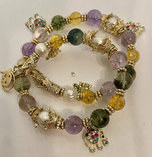 Load image into Gallery viewer, Exotic Amatrine Pearl & Green Smoky Quartz Gemstone Tibetan Style Double Wrap Bracelet