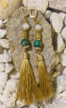 Load image into Gallery viewer, Exotic Green Jasper Gemstone Tibetan Style Dangle Earrings with Silk Tassels