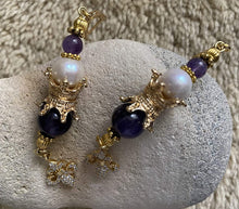 Load image into Gallery viewer, Exotic Amethyst & Pearl Gemstone Tibetan Dangle Earrings