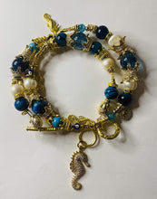 Load image into Gallery viewer, Exotic Pearl, Blue Tiger Eye & Quartz Gemstone Tibetan Style Double Wrap Bracelet