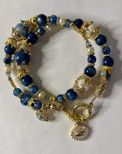 Load image into Gallery viewer, Exotic Kyanite & Pearl Gemstone Tibetan Double Wrap Bracelet