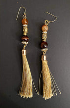 Load image into Gallery viewer, Exotic Brown Tiger Eye Gemstone Handmade Dangle Earrings with Silk Tassel