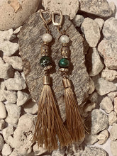 Load image into Gallery viewer, Exotic Green Jasper Gemstone Tibetan Style Dangle Earring with Silk Tassel