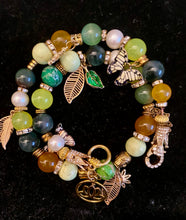 Load image into Gallery viewer, Exotic Yellow Agate, Cultured Pearl, Smoky Green Quartz & Green Jasper Gemstone Tibetan Double Wrap Bracelet