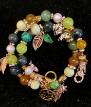 Load image into Gallery viewer, Exotic Yellow Agate, Cultured Pearl, Smoky Green Quartz & Green Jasper Gemstone Tibetan Double Wrap Bracelet