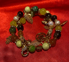 Load image into Gallery viewer, Exotic Yellow Agate, Cultured Pearl, Smoky Green Quartz & Green Jasper Gemstone Tibetan Double Wrap Bracelet