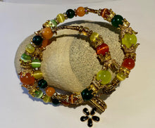 Load image into Gallery viewer, Exotic Peach, Yellow & Green Agate, Yellow & Light Green Cat Eye Quartz Gemstone Tibetan Double Wrap Bracelet