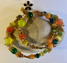 Load image into Gallery viewer, Exotic Peach, Yellow & Green Agate, Yellow & Light Green Cat Eye Quartz Gemstone Tibetan Double Wrap Bracelet