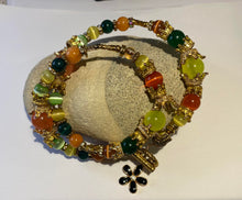Load image into Gallery viewer, Exotic Peach, Yellow & Green Agate, Yellow & Light Green Cat Eye Quartz Gemstone Tibetan Double Wrap Bracelet