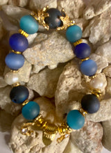 Load image into Gallery viewer, Exotic Matte Blue, Turquoise Agate and Pearl Gemstone Stretch Bracelet
