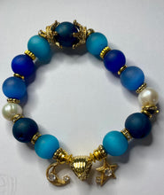 Load image into Gallery viewer, Exotic Matte Blue, Turquoise Agate and Pearl Gemstone Stretch Bracelet