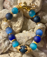 Load image into Gallery viewer, Exotic Matte Blue, Turquoise Agate and Pearl Gemstone Stretch Bracelet
