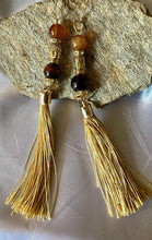 Load image into Gallery viewer, Exotic Brown Tiger Eye Gemstone Handmade Dangle Earrings with Silk Tassel
