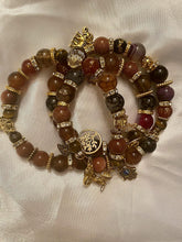 Load image into Gallery viewer, Exotic Tiger Brown Eye and Agate Gemstone Tibetan Style Triple Wrap Bracelet