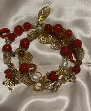 Load image into Gallery viewer, Exotic Red Agate, Red Jasper & Cultured Pearl Gemstone Tibetan Double Wrap Bracelet