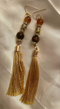 Load image into Gallery viewer, Exotic Brown Tiger Eye Gemstone Handmade Dangle Earrings with Silk Tassel