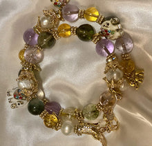 Load image into Gallery viewer, Exotic Amatrine Pearl & Green Smoky Quartz Gemstone Tibetan Style Double Wrap Bracelet