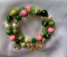 Load image into Gallery viewer, Natural Gemstone Pink & Green Jasper & Pearl Double Wrap Bracelet