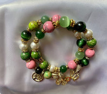 Load image into Gallery viewer, Natural Gemstone Pink & Green Jasper & Pearl Double Wrap Bracelet