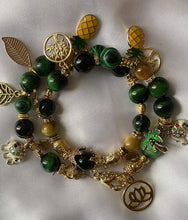 Load image into Gallery viewer, Exotic Green & Gold Tiger Eye & Black Agate Gemstone Double Wrap Bracelet
