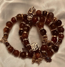 Load image into Gallery viewer, Exotic Tiger Brown Eye and Agate Gemstone Tibetan Style Triple Wrap Bracelet