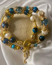 Load image into Gallery viewer, Exotic Pearl, Blue Tiger Eye & Quartz Gemstone Tibetan Style Double Wrap Bracelet