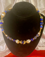 Load image into Gallery viewer, Royal Blue Agate, Pearl & Tiger Eye Gemstone Tibetan Style Double Wrap Bracelet