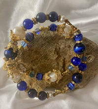 Load image into Gallery viewer, Royal Blue Agate, Pearl & Tiger Eye Gemstone Tibetan Style Double Wrap Bracelet