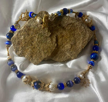 Load image into Gallery viewer, Royal Blue Agate, Pearl & Tiger Eye Gemstone Tibetan Style Double Wrap Bracelet
