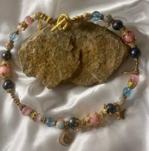 Load image into Gallery viewer, Exotic Pink Cat Blue Quartz, Black Pearl Gemstone Double Wrap Bracelet