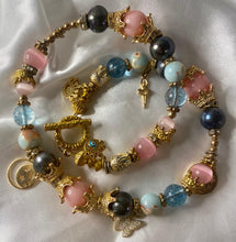 Load image into Gallery viewer, Exotic Pink Cat Blue Quartz, Black Pearl Gemstone Double Wrap Bracelet