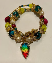 Load image into Gallery viewer, Exotic Fuchsia Pink Tiger Eye, Turquoise Tiger Eye, Yellow Agate White Pearl Gemstone Tibetan Style Double Wrap Bracelet Multi Color Natural Quartz Pendant