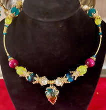 Load image into Gallery viewer, Exotic Fuchsia Pink Tiger Eye, Turquoise Tiger Eye, Yellow Agate White Pearl Gemstone Tibetan Style Double Wrap Bracelet Multi Color Natural Quartz Pendant